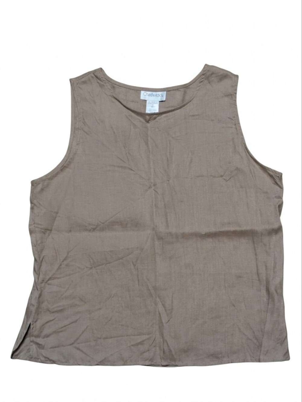 Chadwicks 100% Linen Tank Top Sz 14 Brown Taupe Sleeveless Shell Side Slit Lagen